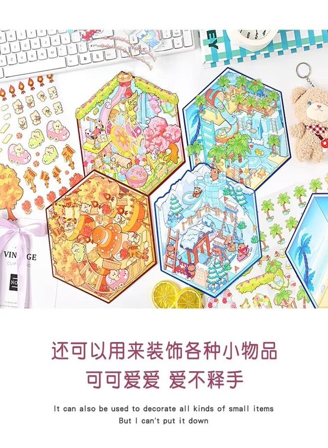 Palap TruGyft® DIY 3D House Stickers Pack of 4 with Tweezer - Cute Cartoon Scene Kits for Kids Large - Four Seasons to You- Spring Valley, Longhuan Island, Qiuyu Manor, Twilight Bale - Image 3